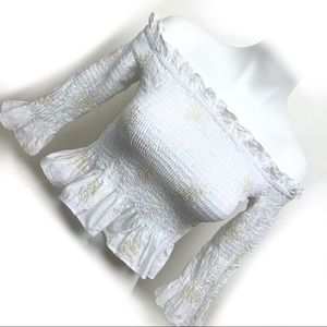 ZARA Off the Shoulder Ruffle Ruched Crop Top XS